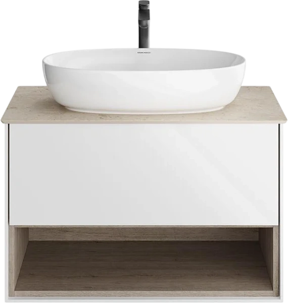 Тумба под раковину подвесная Kerama Marazzi Plaza Modern PLB.M.80.1\WHT 80 см с ящиком и полкой (детальная фотография)