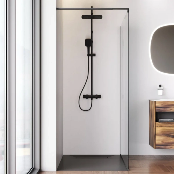 Душевая перегородка Am.Pm Func 120 см профиль черный W84WI-120-F1-BTE (детальная фотография), в наличии