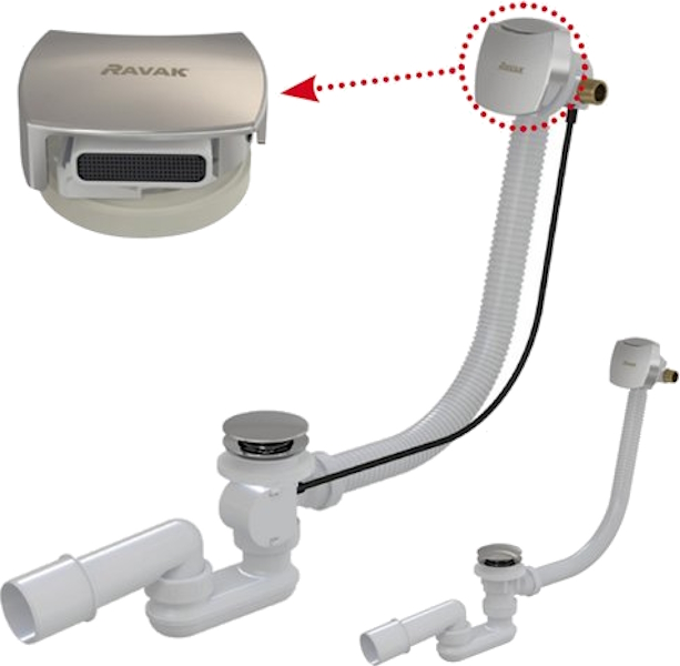 Слив-перелив Ravak с заполнением x01504 (детальная фотография), полуавтомат