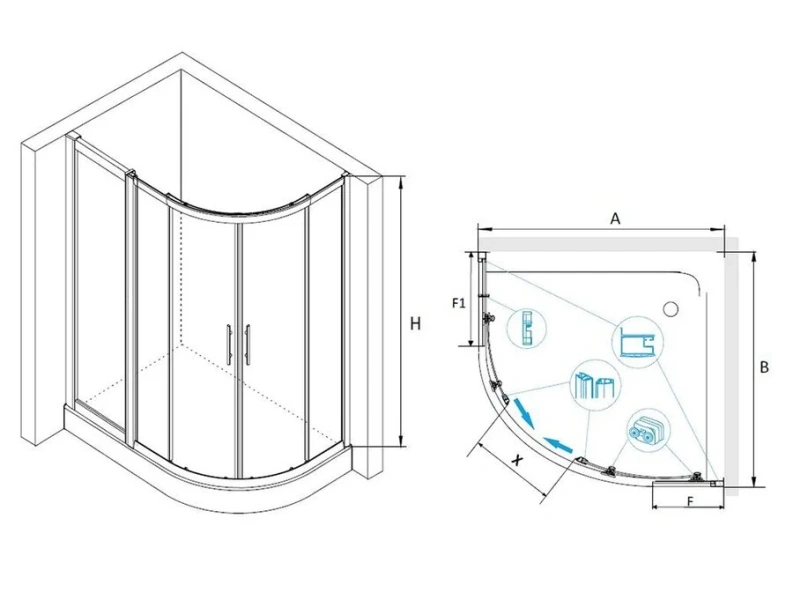 Душевой уголок RGW Hotel RGW HO-61 100х130 03066113-11 (детальная фотография), полукруглые, четверть круга, асимметричные