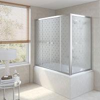 Душевая шторка на ванную профиль глянцевый хром стекло флёр-де-лис Vegas-glass