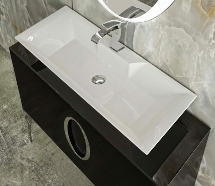 Тумба со стеклянной столешнецей без раковины, с 2 ножками, черная 100см. La Beaute Savoie B100S2 (детальная фотография) index_1