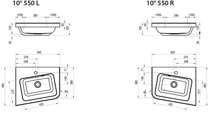 Раковина накладная Ravak 10° XJIP1155000, XJIL1155000 (детальная фотография), современные, hi-tech