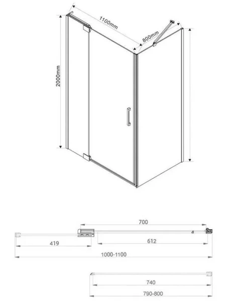 Душевой уголок Vincea Extra 110х80 см стекло прозрачное VSR-1E101180CL (детальная фотография), прямоугольные
