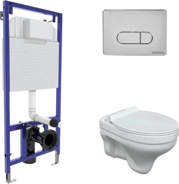 Унитаз с инсталляцией BERGES Novum кнопка хром 042437 (детальная фотография)