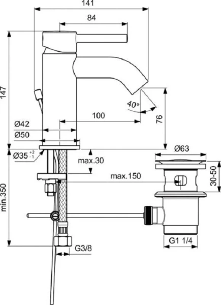 Смеситель для раковины Ideal Standard Ceraline черный/хром BC203U4 (детальная фотография), для раковины