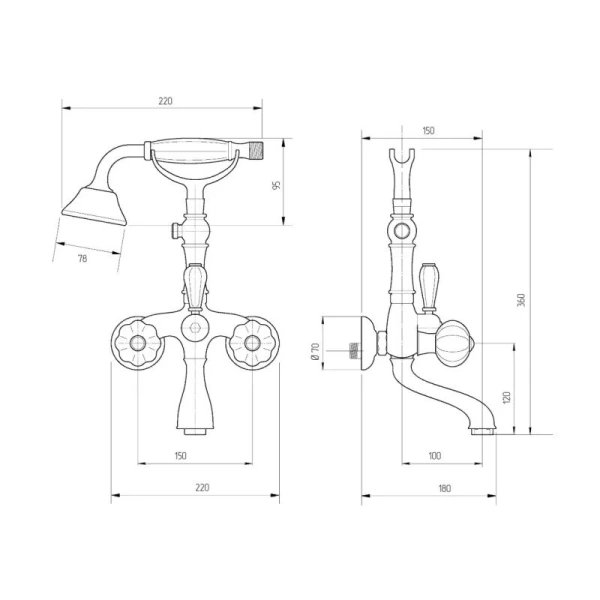 Смеситель для ванны Migliore Olivia с душевой лейкой (детальная фотография), для ванны