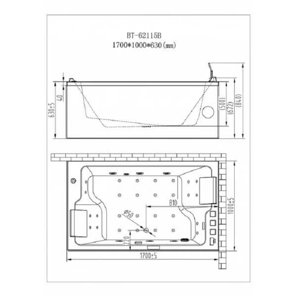Гидромассажная акриловая ванна Orans BT-62115 L/R, 170 х 100 см OLS-BT62115BL (детальная фотография), акриловые