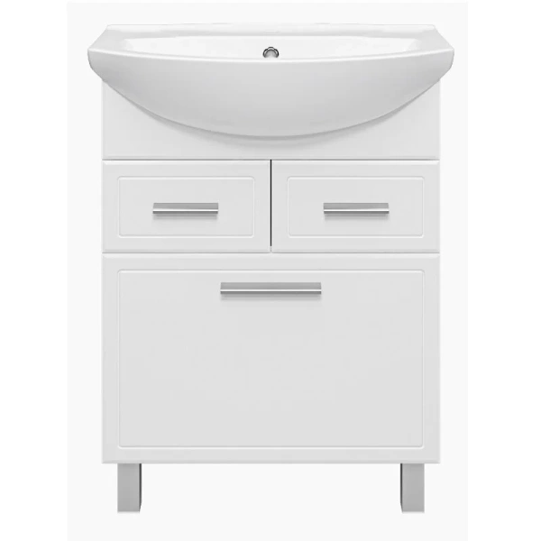 Тумба с раковиной напольная Misty Стелла 65 см с двумя ящиками и корзиной для белья (детальная фотография)