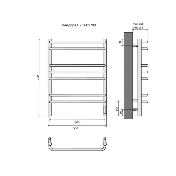 Полотенцесушитель электрический Акватек Пандора 50х70 см черный муар AQ EL RPC0770BL (детальная фотография), современные, hi-tech