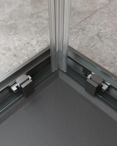 Душевой уголок Cezares Molveno 130х100 см стекло прозрачное профиль оружейная сталь MOLVENO-AH-21-100+30-C-GM-IV (детальная фотография), прозрачные