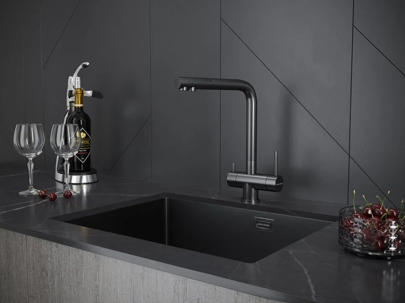 Смеситель для кухни Paulmark Skalen вороненая сталь Sk213020-GM (детальная фотография), черные