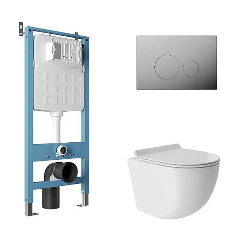 Унитаз с инсталляцией Aqueduto Ovo клавиша хром - фото 1