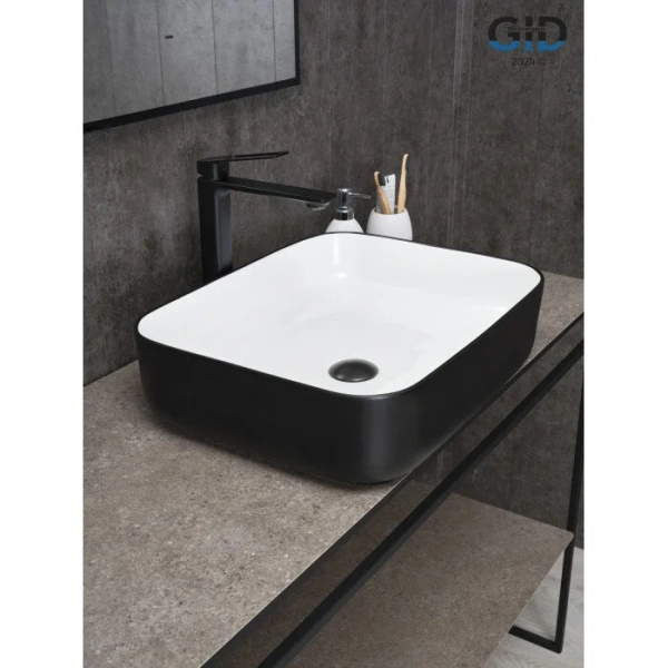 Раковина GID Geometrico Nc366 50 см белая/черная 52205 (детальная фотография), 50 см