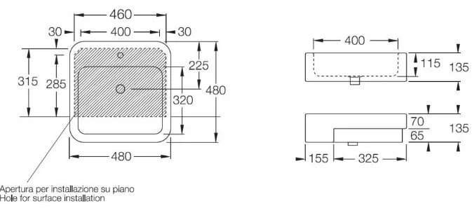 Раковина Hatria Happy Hour Y0M801 50х50 см (детальная фотография), встраиваемые (в столешницу), пристенные