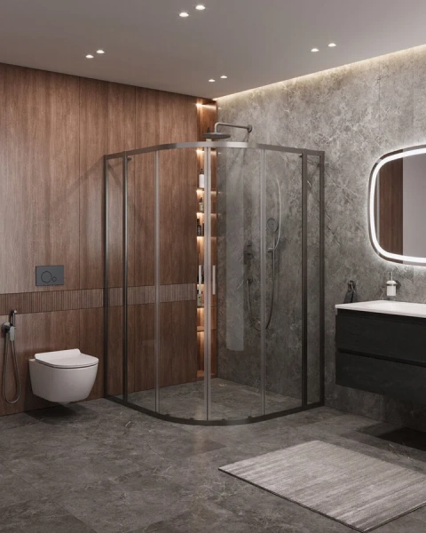 Душевой уголок Cezares Molveno 120х110 см стекло прозрачное профиль оружейная сталь MOLVENO-RH-22-120/110-C-GM-IV (детальная фотография), современные, hi-tech