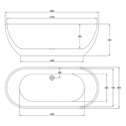 Ванна акриловая Vincea 180x80 см белая VBT-108 (детальная фотография), современныe, hi-tech