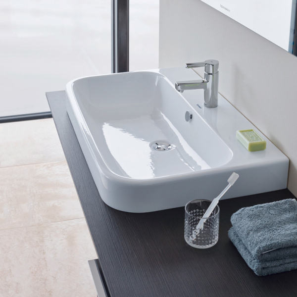 Раковина Duravit Happy D.2 80 см с одним отверстием под смеситель 2318800000 (детальная фотография), белые