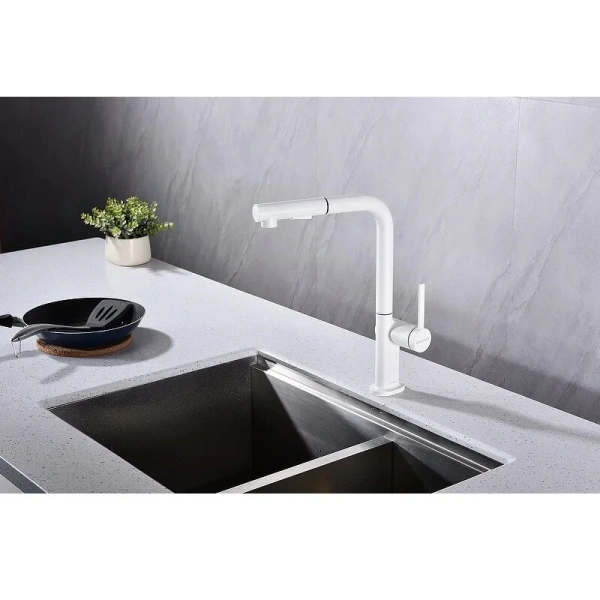 Смеситель для кухни Paulmark Neo белый матовый Ne214419-431 (детальная фотография), высокие, округлая форма