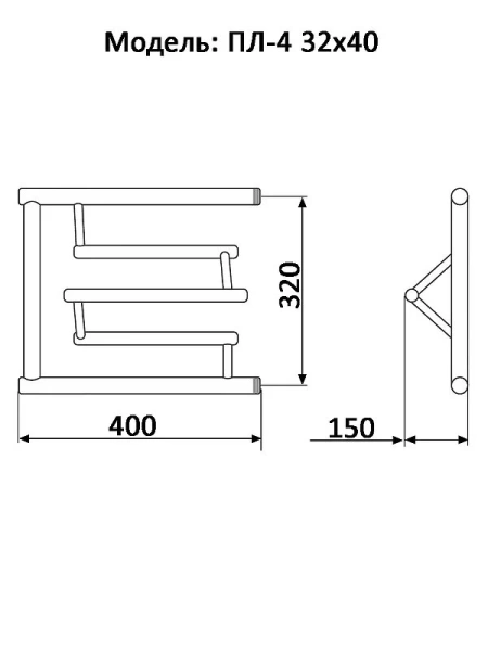 Полотенцесушитель водяной Ника Econ 32x40 см хром ПЛ 4 32/40 (детальная фотография), современные, hi-tech