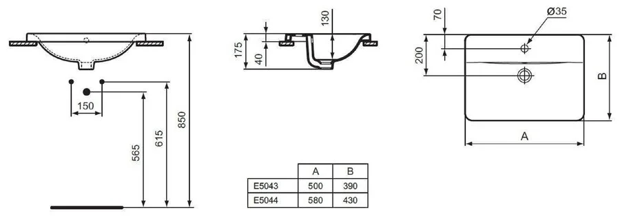 Раковина Ideal Standard Connect 58 см с 1-м отверстием под смеситель E504401 (детальная фотография), современные, hi-tech
