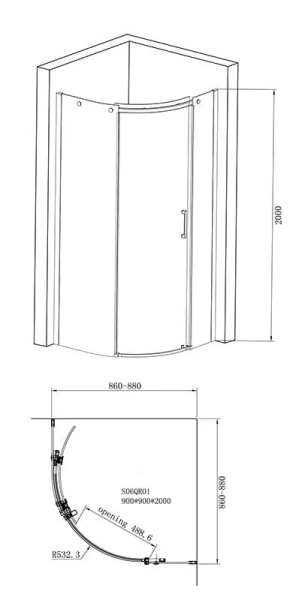 Душевой уголок Jacob Delafon Contra 90х90 см левосторонний, прозрачное стекло E22R90L-GA (детальная фотография), современные, hi-tech