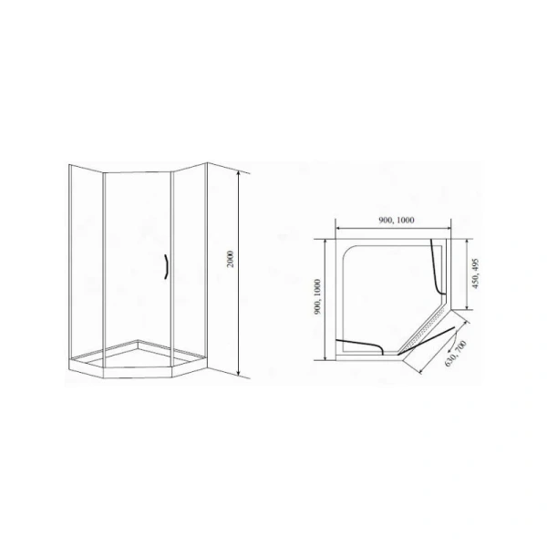Душевой уголок Timo BY-839/80C (детальная фотография), многоугольные