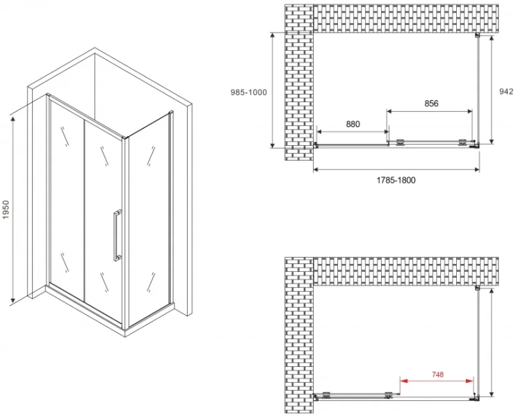 Душевой уголок Abber Schwarzer Diamant 180х100 см профиль черный AG30180BH-S100B (детальная фотография), современные, hi-tech