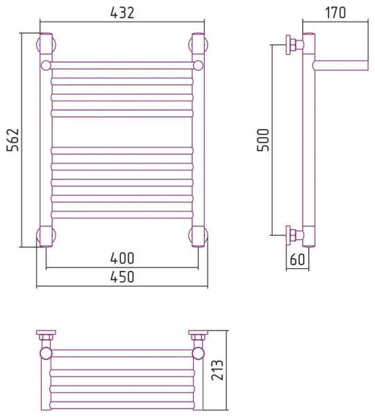 Полотенцесушитель водяной Сунержа Богема+ 40х50 см без покрытия 00-0223-5040 (детальная фотография), современные, hi-tech