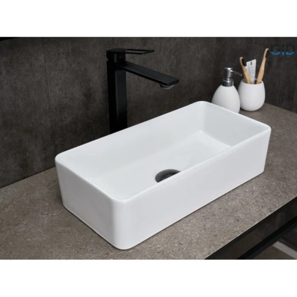 Раковина GID Geometrico N1104 46 см белая 51224 (детальная фотография), в форме чаши, прямоугольной формы