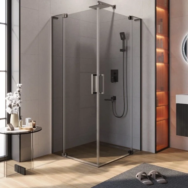 Душевой уголок Cezares Slider 90х100 см стекло серое профиль оружейная сталь SLIDER-AH-2-80/90-90/100-GRIGIO-GM (детальная фотография)