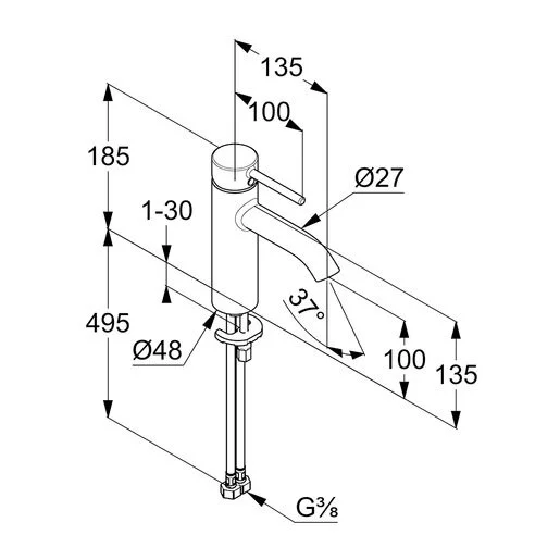 Смеситель для раковины Kludi Bozz черный матовый 382823976 (детальная фотография), для раковины