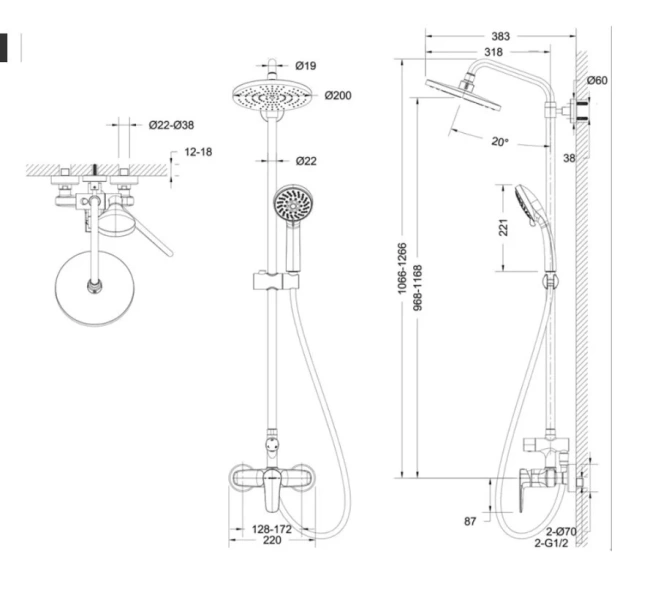 Душевая стойка Bravat SOURCE F9173218CP-A-ENG (детальная фотография), современные, hi-tech