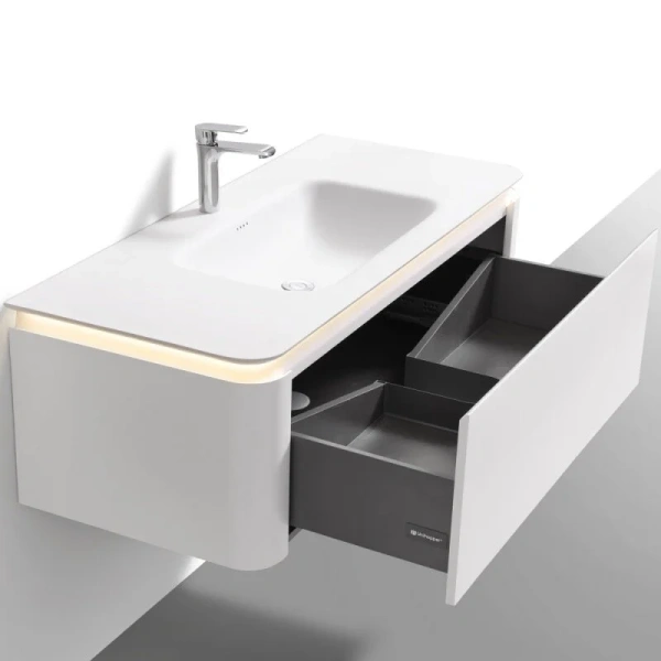 Тумба с раковиной подвесная Black&White Universe 120 см Milk white 9251200 (детальная фотография), под врезную раковину