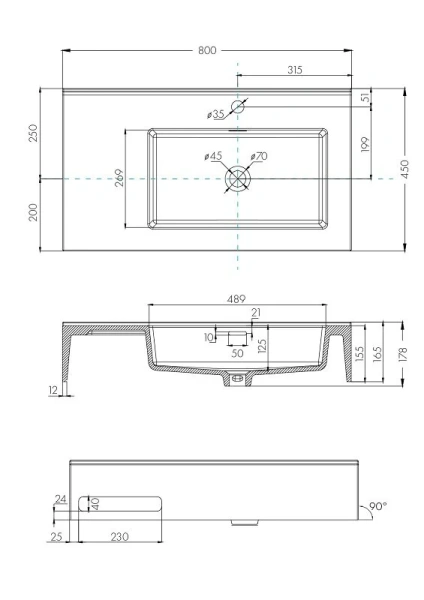 Раковина Акватон Квадро Про 80 см правая 1A734331QA01R (детальная фотография), современные, hi-tech