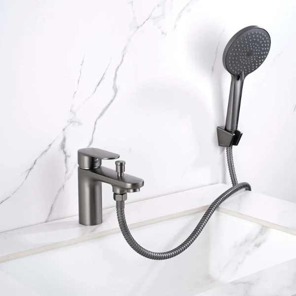 Смеситель для ванны Акватек Ника оружейная сталь AQ1844BGM (детальная фотография), на борт ванны