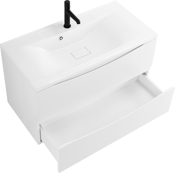Тумба под раковину подвесная BelBagno Marino 100 см с двумя выкатными ящиками, bianco lucido MARINO-1000-2C-SO-BL-P (детальная фотография), моноблок