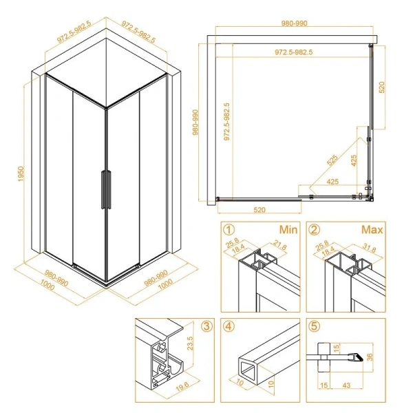 Душевой уголок RGW Stilvoll SV-31 100x100 см профиль хром, стекло прозрачное 32323100-11 (детальная фотография), квадратные