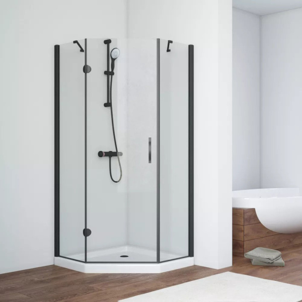 Душевой уголок профиль черный глянцевый стекло шиншилла Vegas-glass AFA-Pen 100 02Г 02 L (детальная фотография)