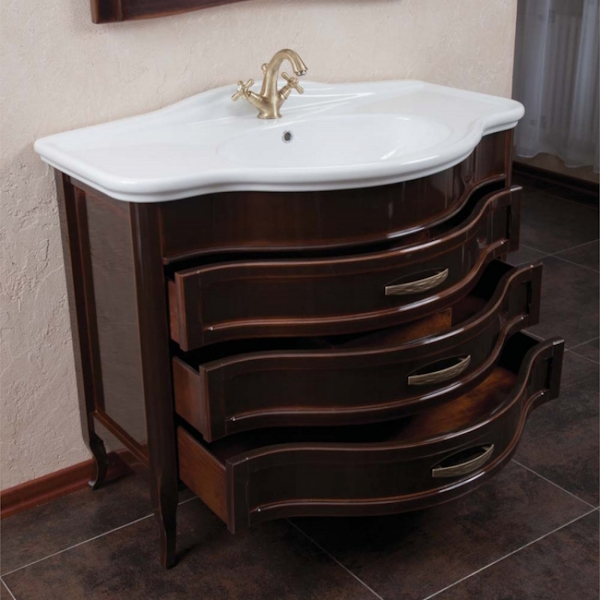 Тумба для раковины, цвет тёмное дерево глянец, фурнитура бронза, La Beaute Joanna BJO102MOK.M.BR (детальная фотография), по запросу index_1