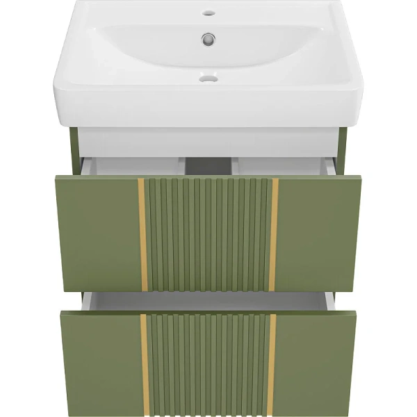 Тумба под раковину подвесная Brevita Vega 60 см зеленая VEG-09060-0802Я (детальная фотография), подвесная, пристенная