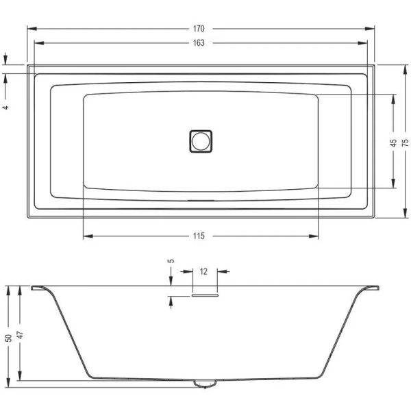 Ванна акриловая Riho Still Square 170х75 см белая B100032005 (детальная фотография), акриловые