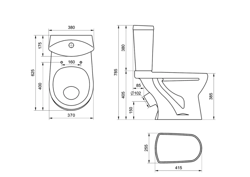 Унитаз компакт Santeri Ультра крап на белом 1.P401.3.S01.00B.F (детальная фотография), с косым выпуском