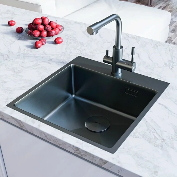 Мойка для кухни Lemark Janga 49 см графит 9936107 (детальная фотография), из нержавеющей стали, стальные, металлические