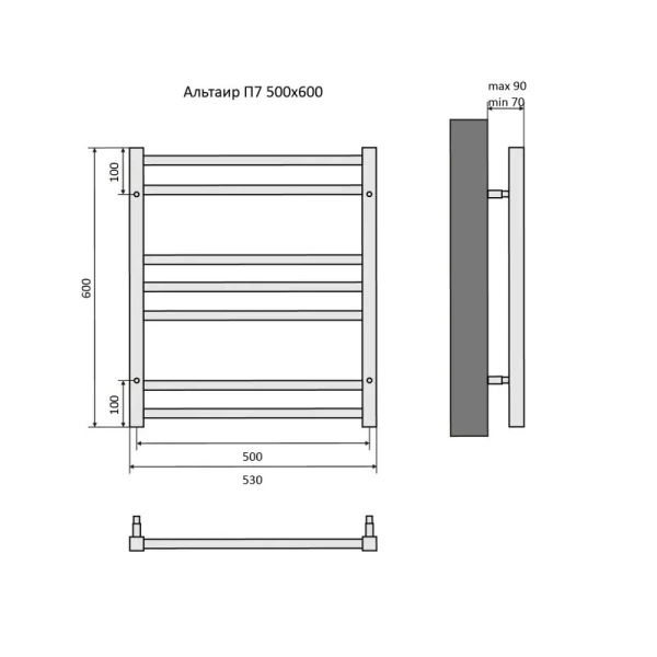 Полотенцесушитель водяной Акватек Альтаир 50x60 см черный муар AQ KK0760BL (детальная фотография), современные, hi-tech