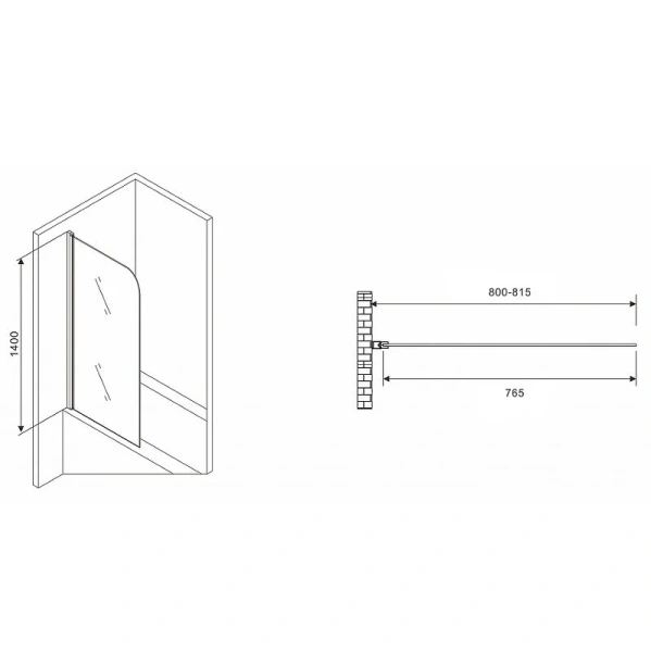Шторка для ванны Abber Ewiges Wasser 80x140 см профиль черный AG52080B (детальная фотография), 80 см
