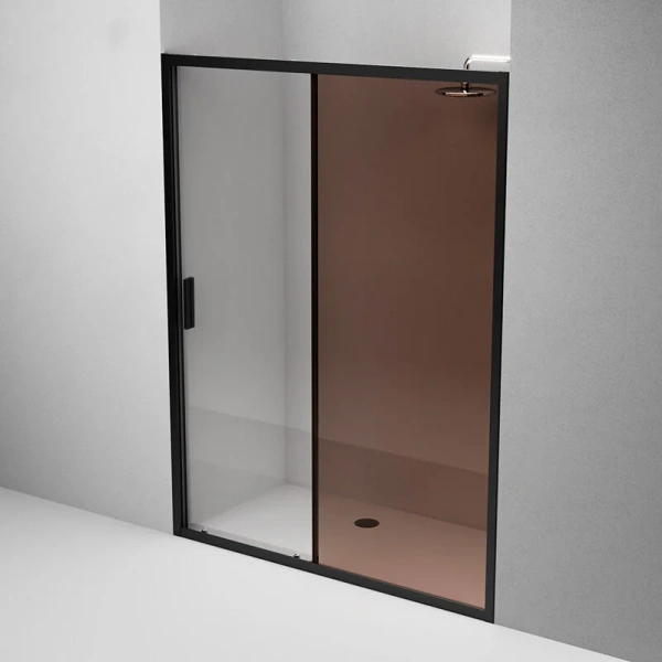 Душевая дверь в нишу AM.PM Gem Solo 150 см профиль черный стекло бронза W90G-150-1-195BBr (детальная фотография), раздвижные