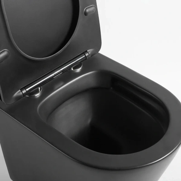 Унитаз подвесной Vincea Piatti черный матовый VT1-11SMB (детальная фотография), безободковые, сиденье с микролифтом , с антивсплеском