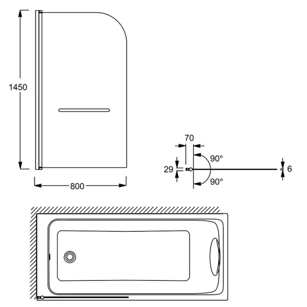 Шторка для ванны Jacob Delafon Odeon Up 80х145 см профиль хром E4932-GA (детальная фотография), 80 см