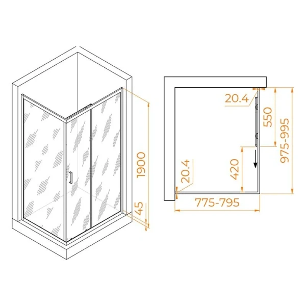 Душевой уголок RGW Passage PA-245 80х100 см профиль черный, стекло прозрачное 410824580-14 (детальная фотография), прямоугольные